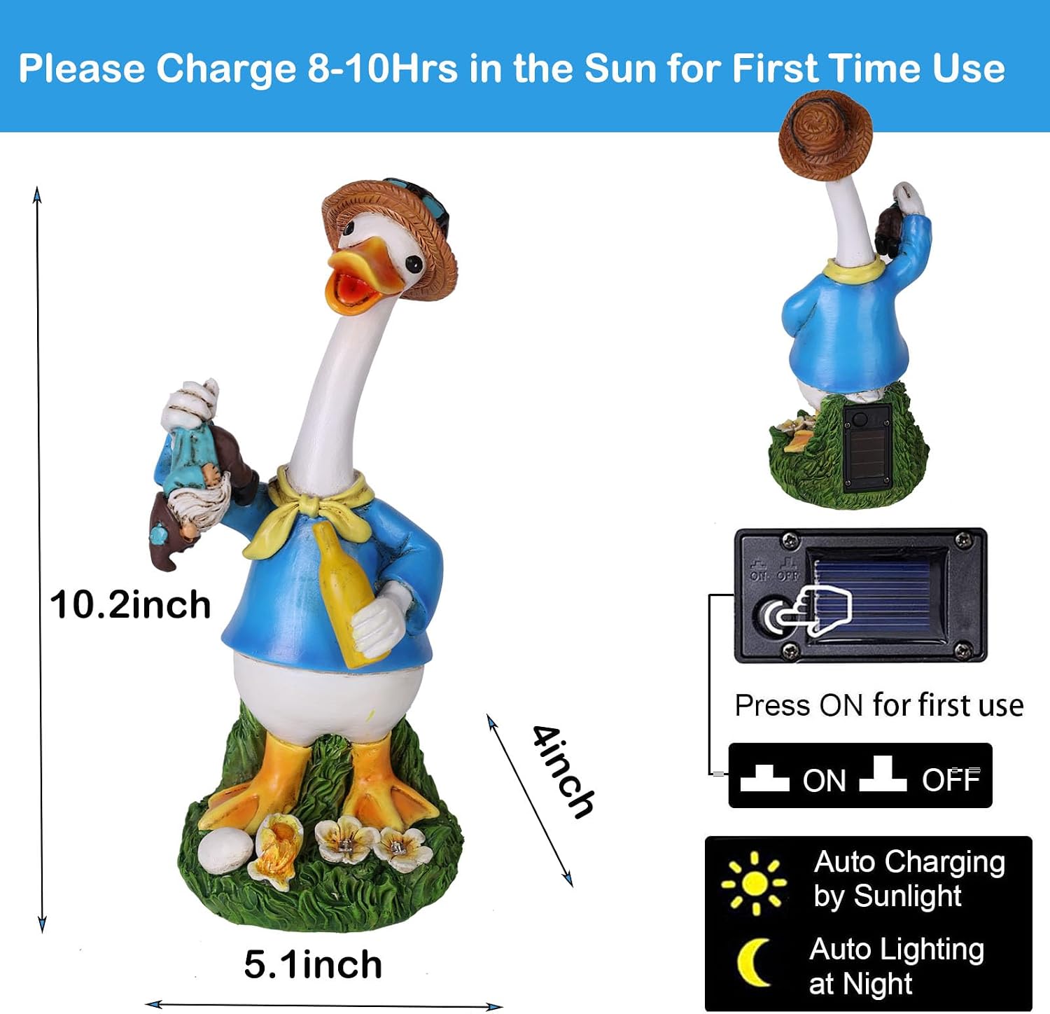 Garden Goose Statue Outdoor Decor, Funny Gnome Catched by Gardener Goose with Solar Bottle,Ideal Gifts for Women,Outdoor & Home Decor for Housewarming