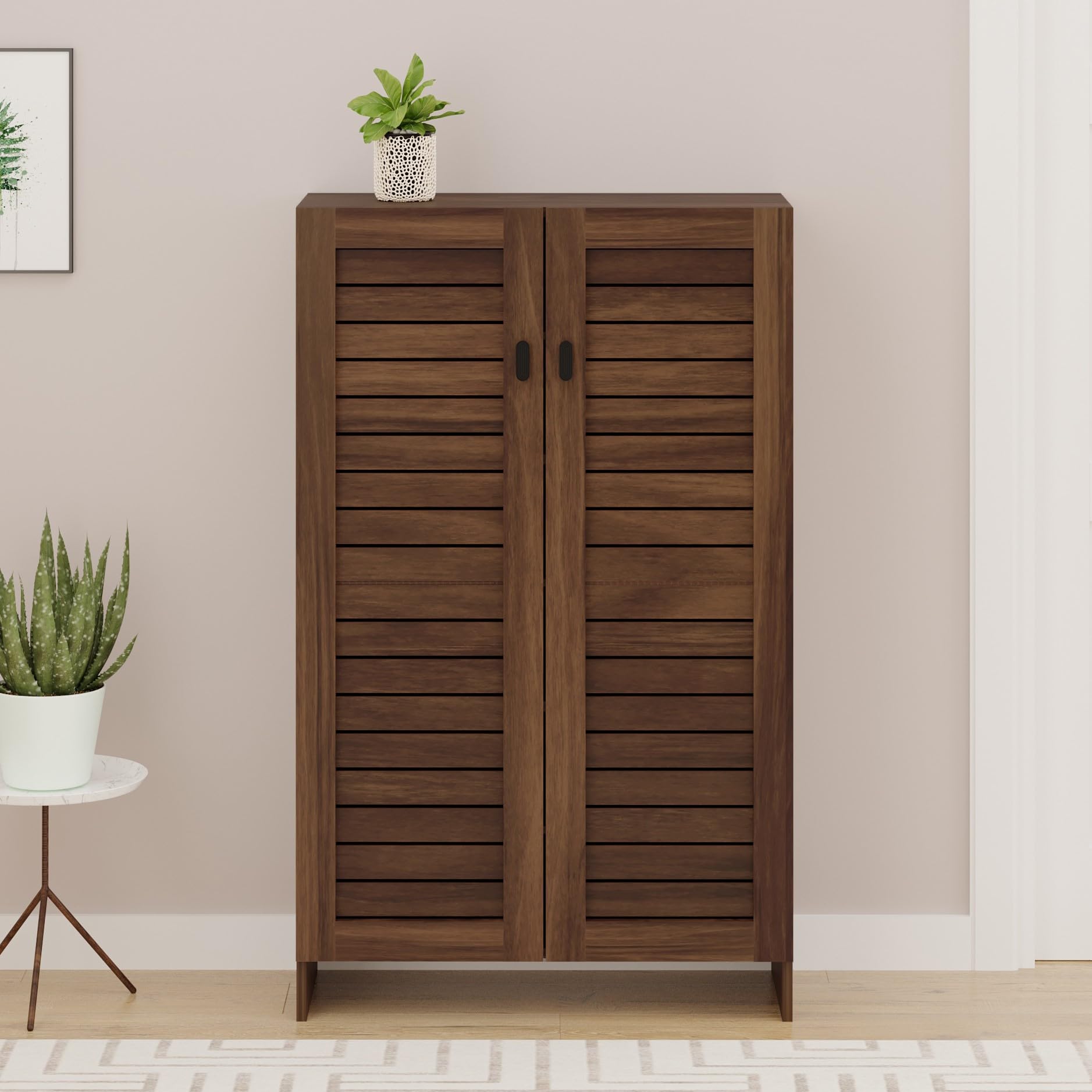 BLUEWUD Wimzoe Engineered Wood Single Tone 2 Doors Shoe Rack Cabinet Slipper Footwear Stand Organizer with Closed Shelves can Store Up to 16 Pairs for Home (Brown Maple. Upto UK 9)-image-39