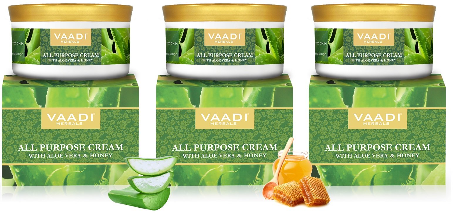 Vaadi Herbals All Purpose Skin Cream | Skin, Hair, Anti Aging, Stretch Marks 16 Oz(Pack of 3 X 150 Gms) | All Natural Ingredients