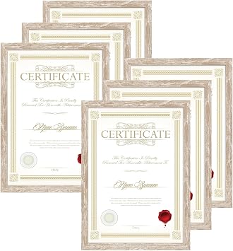 EYMPEU A4 Frames Pack of 6, A4 Picture Frame for Displaying Certificates, Posters, Artwork on a Wall or Desktop, Rustic Beige Elegant Design | Certificate frame, photo frame DIN A4 21 x 29.7 cm