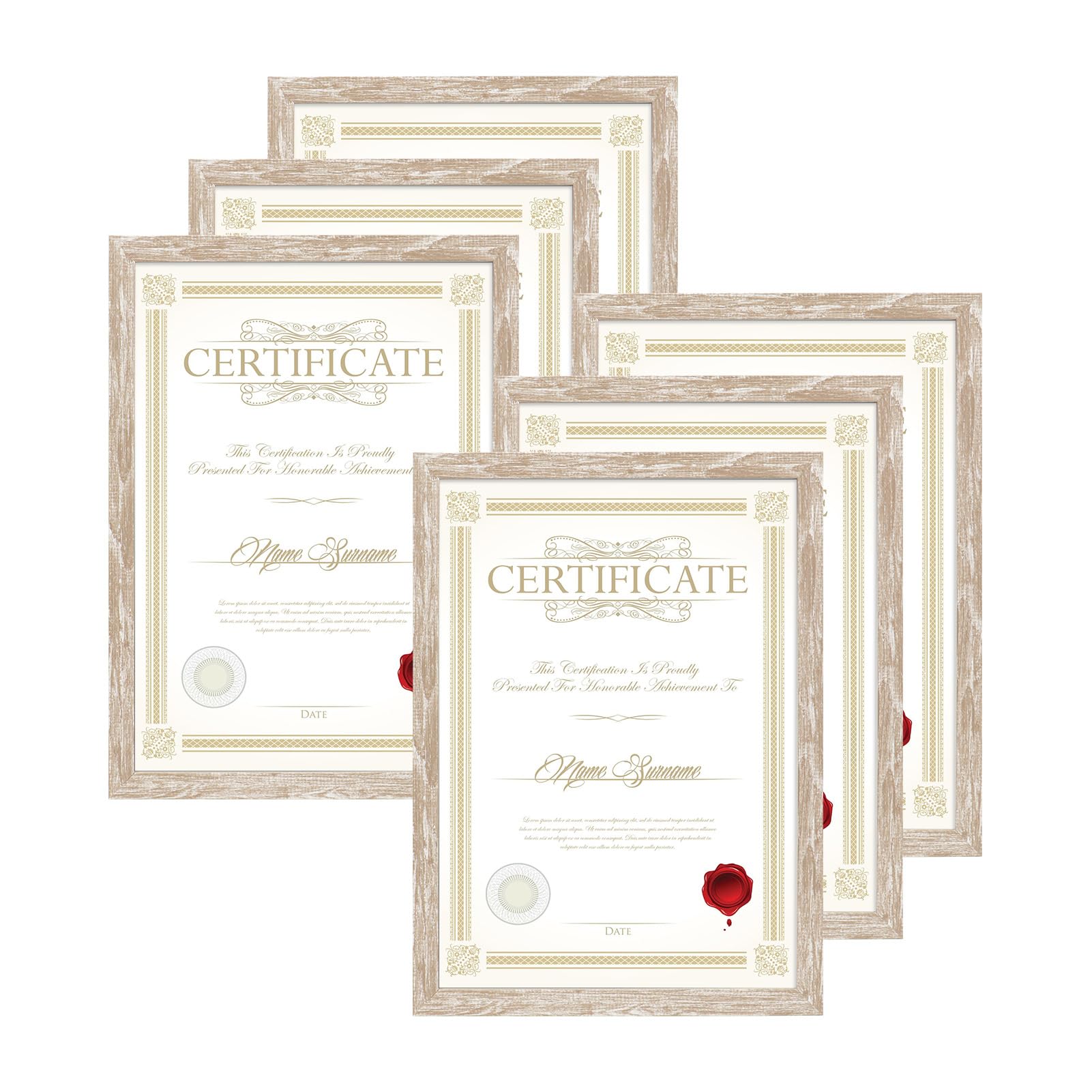 EYMPEU A4 Frames Pack of 6, A4 Picture Frame for Displaying Certificates, Posters, Artwork on a Wall or Desktop, Rustic Beige Elegant Design