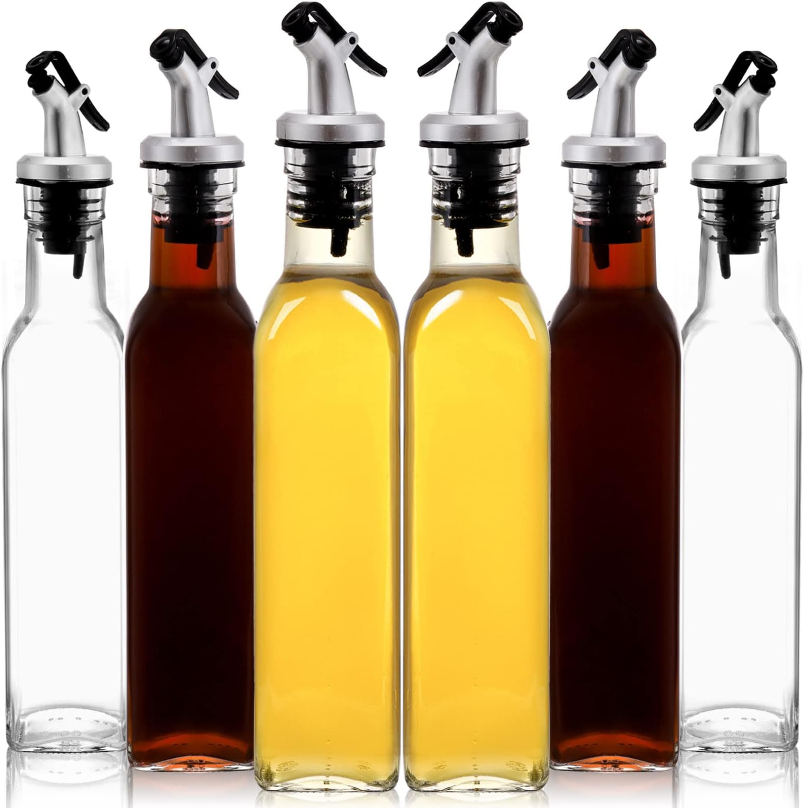 6 Pack Glass Bottles with Pourers, 8.5OZ Clear Glass Vinegar and Oil Dispenser, Cooking Oil Container for Kitchen
