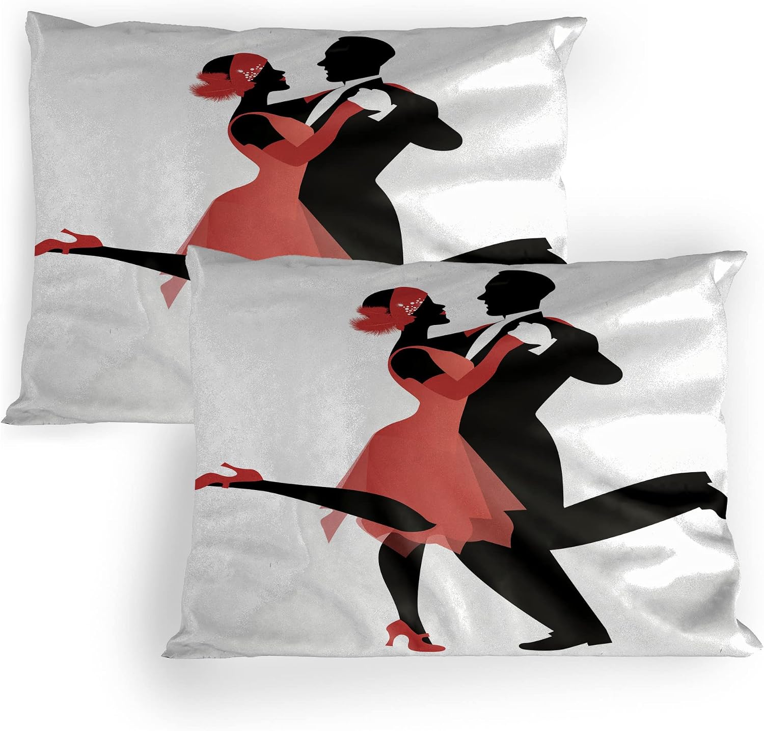 Lunarable French Script Pillow Sham Set of 2, Romantic Calligraphy Je T'Aime on Heart Valentines Motto Lovers Theme, Quality Microfiber Bedding Item for All Seasons, 30" x 20", Grey Pink White