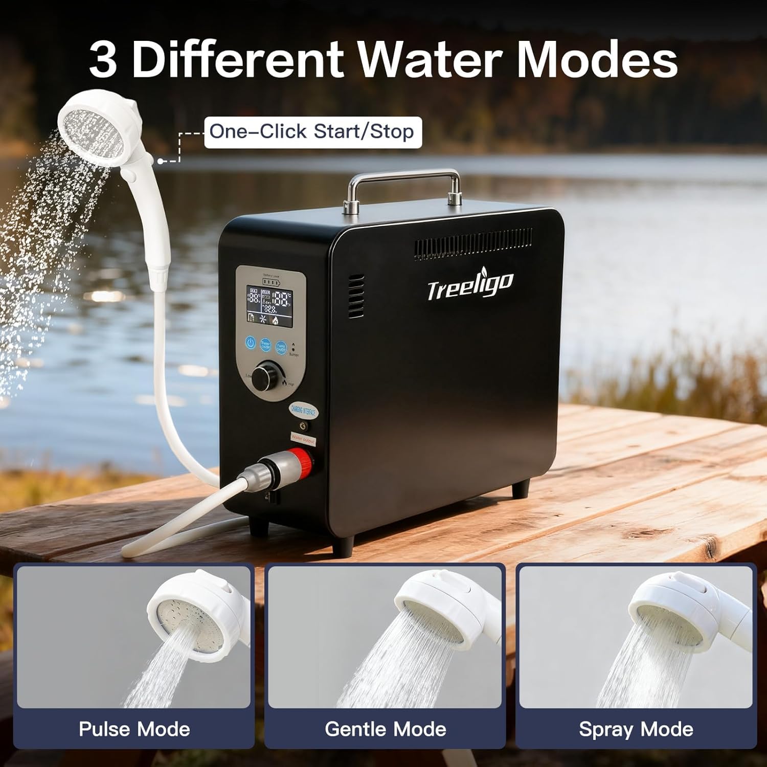 Treeligo 40,900BTU Portable Propane Water Heater for Camping,Instant Hot Water Heaters with Minimalist Style & 4500mAh Battery for Outdoor Showering and Cleaning on RV Trips, Hiking, Fishing