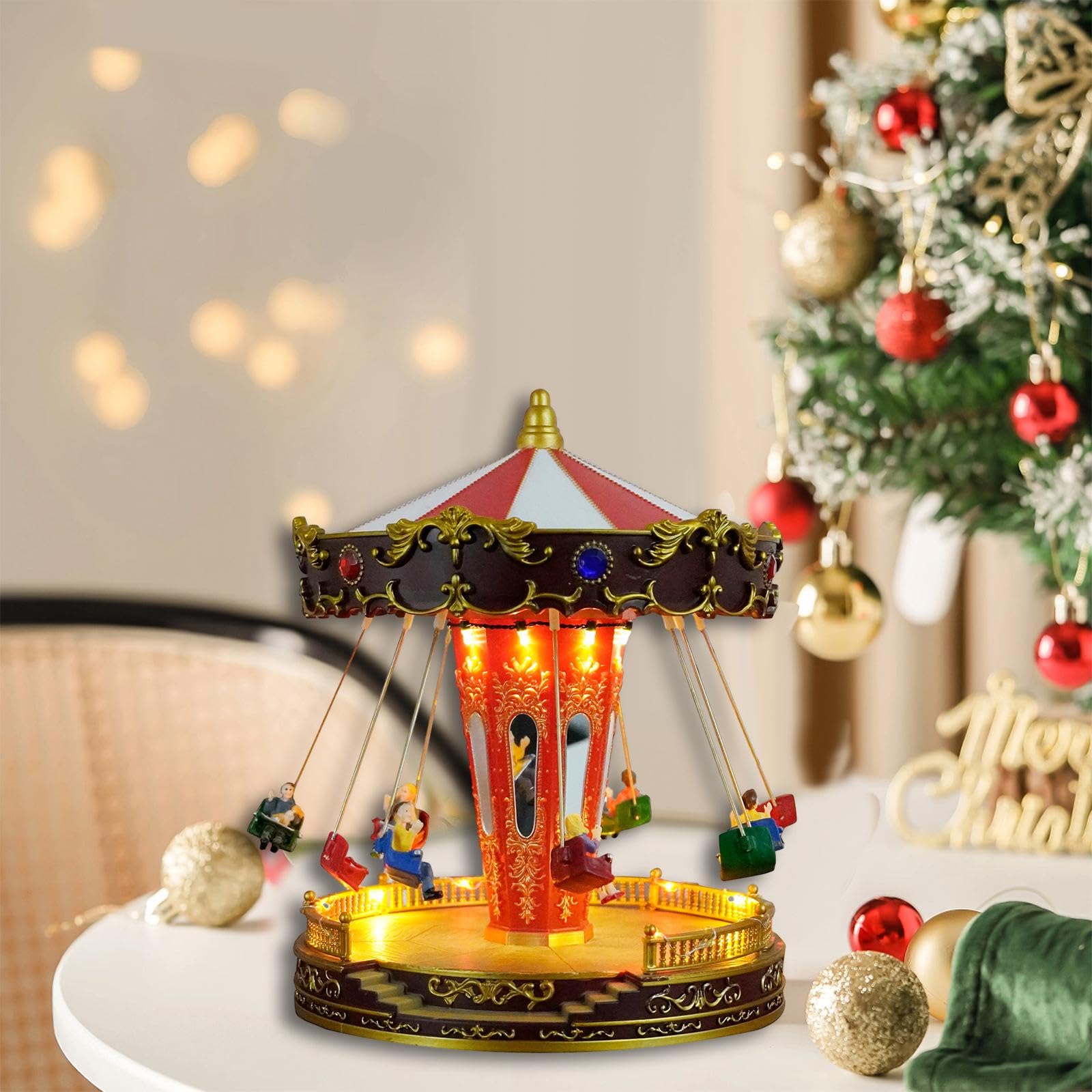 Carrusel Navideño LED con Caja de Música Y Luces, Musical
