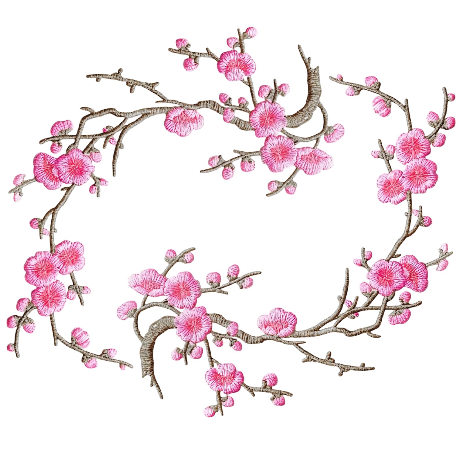 Plum Flower Embroidery Patches Vintage Floral Applique, Pink, 2Pcs