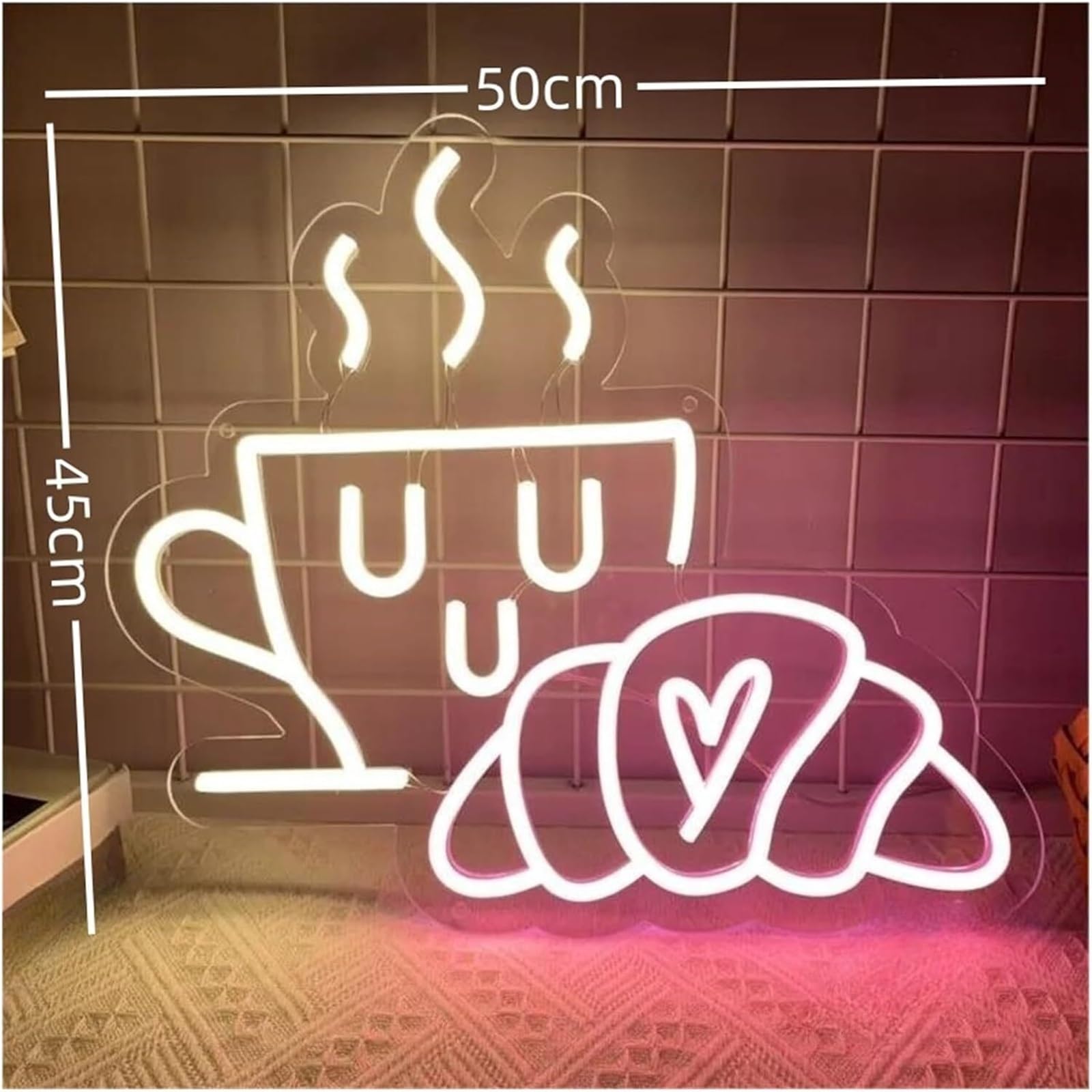 Luces de neón Letrero de neón para café, para pan, croissant, desayuno, tienda, decoración, para fiesta, luces LED colgantes pared(50cmx45cm)