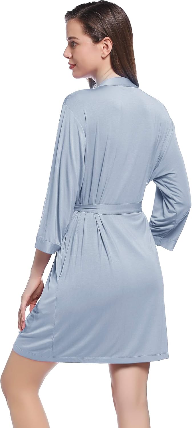 Lightweight Travel Jersey Robe Bamboo Viscose Short Thin Bathrobe for Women