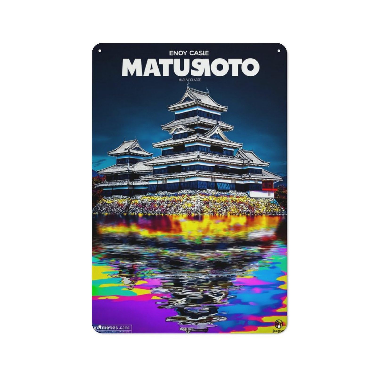 Junmoney Matsumoto Castle Reflections Country Metal Sign With Design 30X20cm, Farmhouse Farmhouse Wall Decor For Kitchen, Cottage, Porch Or Garden Room