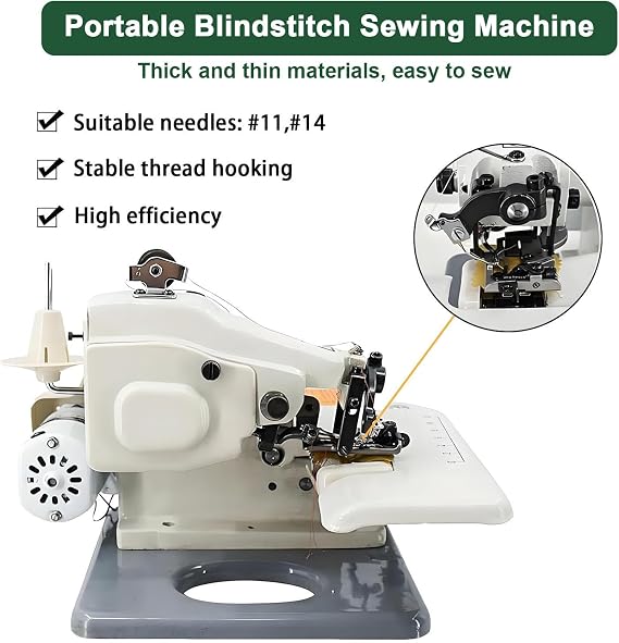 Professional Blind Stitch Hemming Machine, Portable Blind Stitch Hemming Machines, Sewing and Embroidery Machine, 1200 rpm Speed, 3-8mm Needle Pitch, Single Thread Chain Stitch