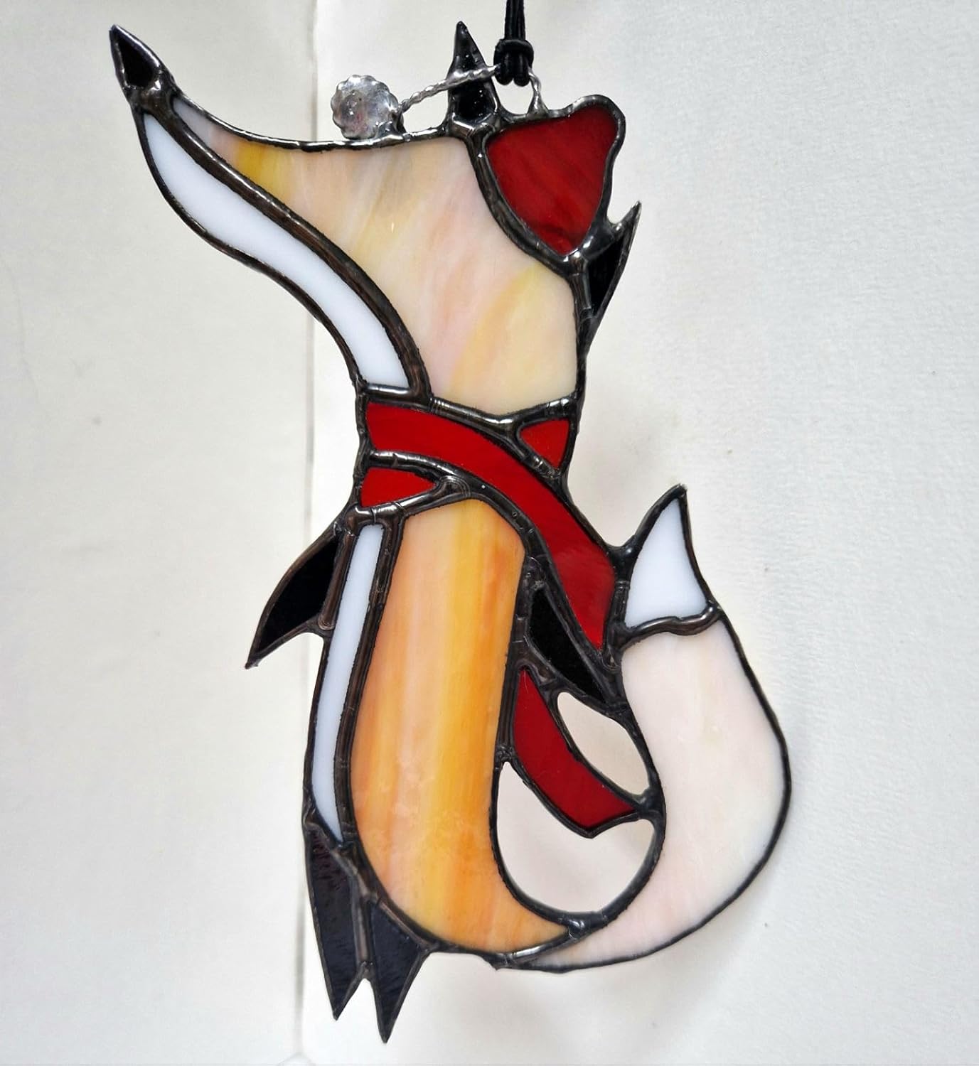 Fox in Hat and Scarf Stained Glass Suncatcher Window Hanging Cute Animal Ornament Fox in Glasses