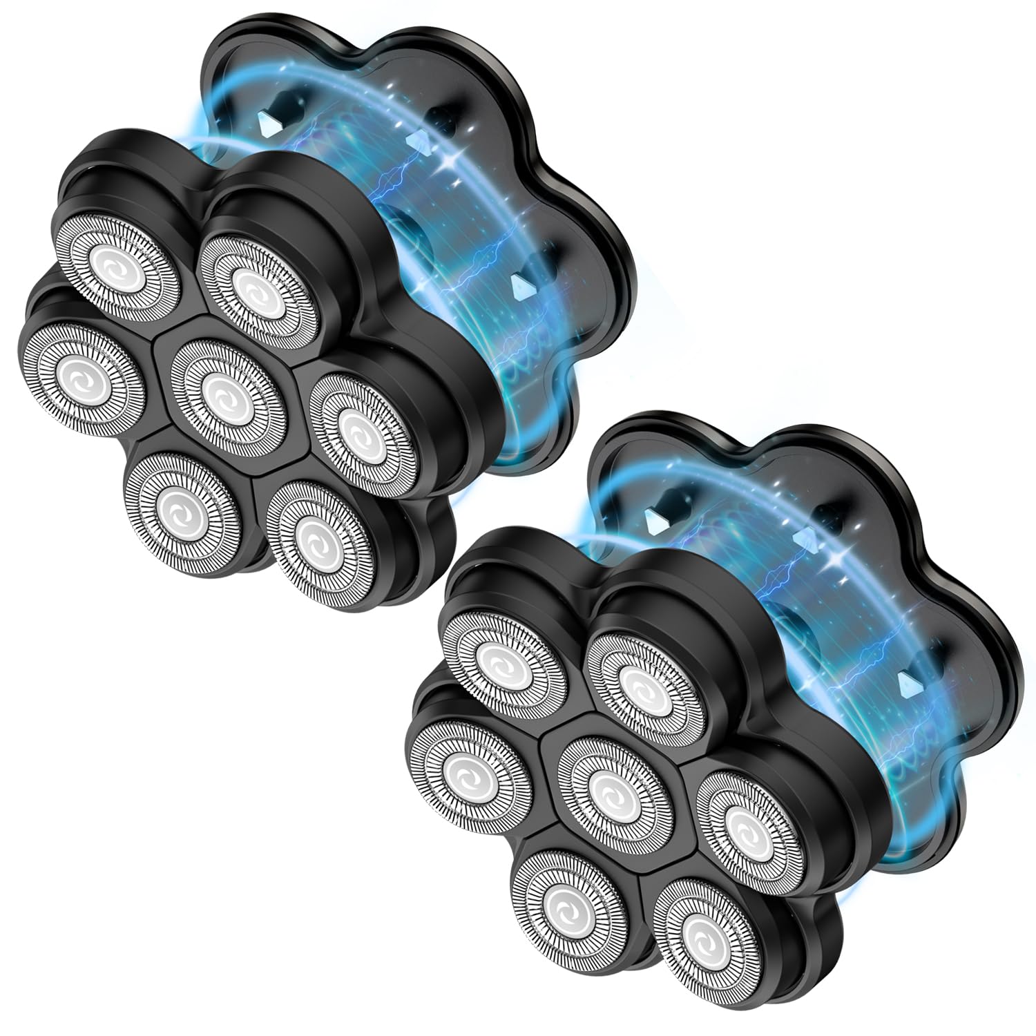 Têtes de rasoir magnétiques de rechange avec 7 lames de rasoir rotatives étanches à double anneau pour homme chauve, compatible avec Freebird Wyklaus Shpavver (noir 2)