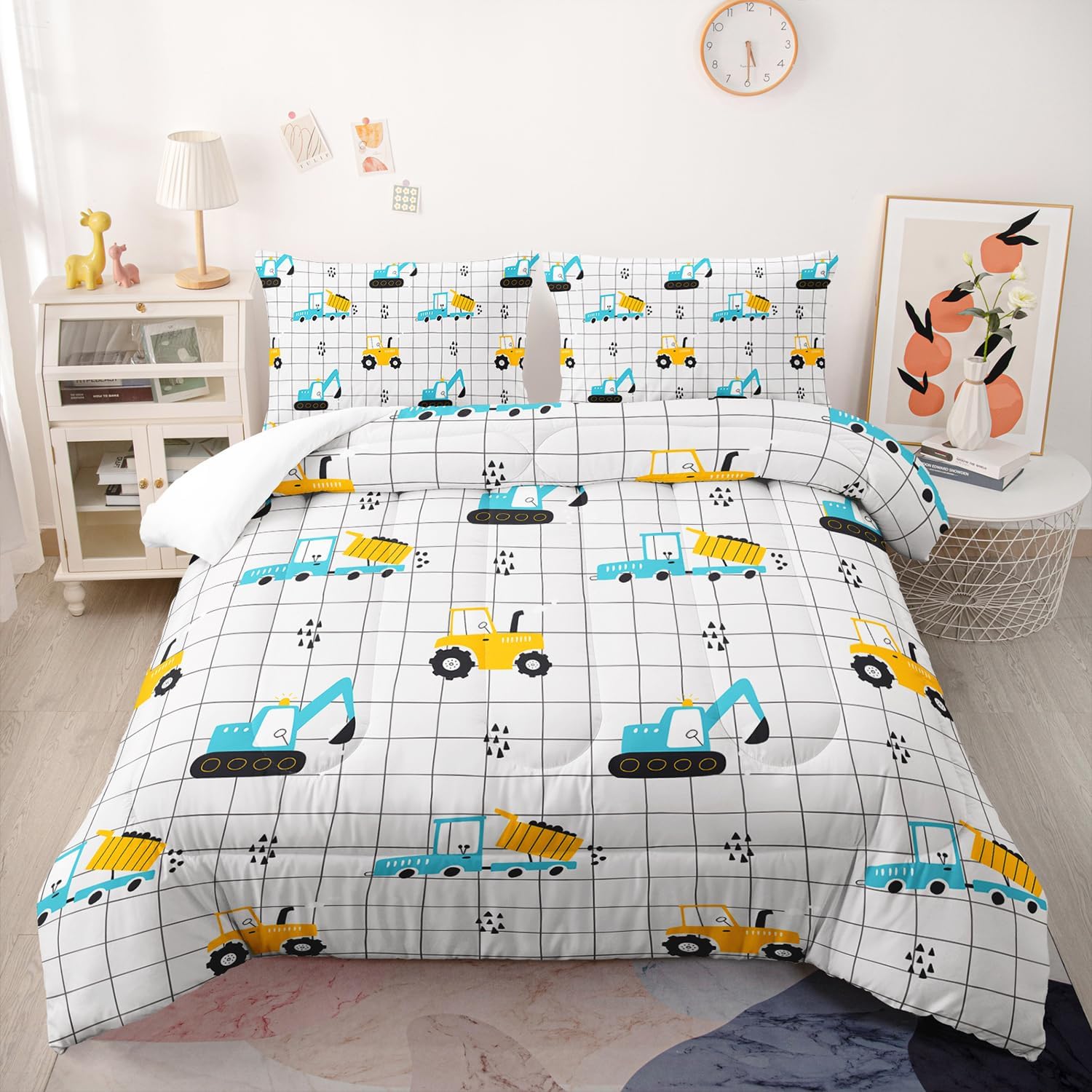 Suncloris Kids Cartoon Airship Comforter, Toddler Kawaii Toys Airplane Bedding Set for Girls Boys, Child Birthday Gifts Quilt Bedroom Decor with 2 Pillow Cases (Airship08, Queen)