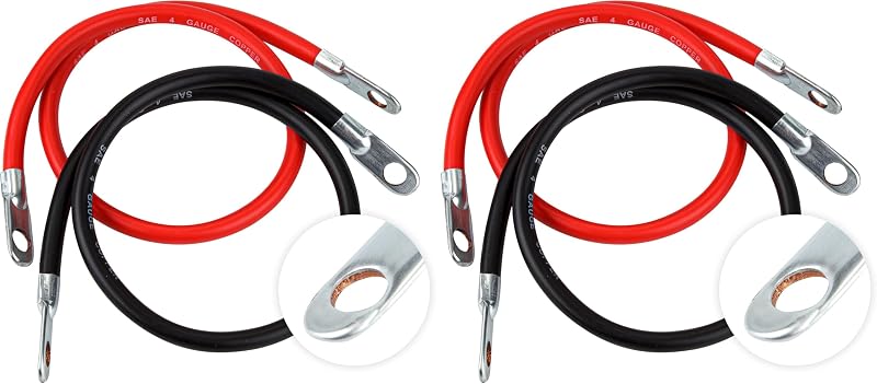Cabos de bateria e inversor CARTMAN 4 AWG, 61 cm, terminais de 3/8" – Par