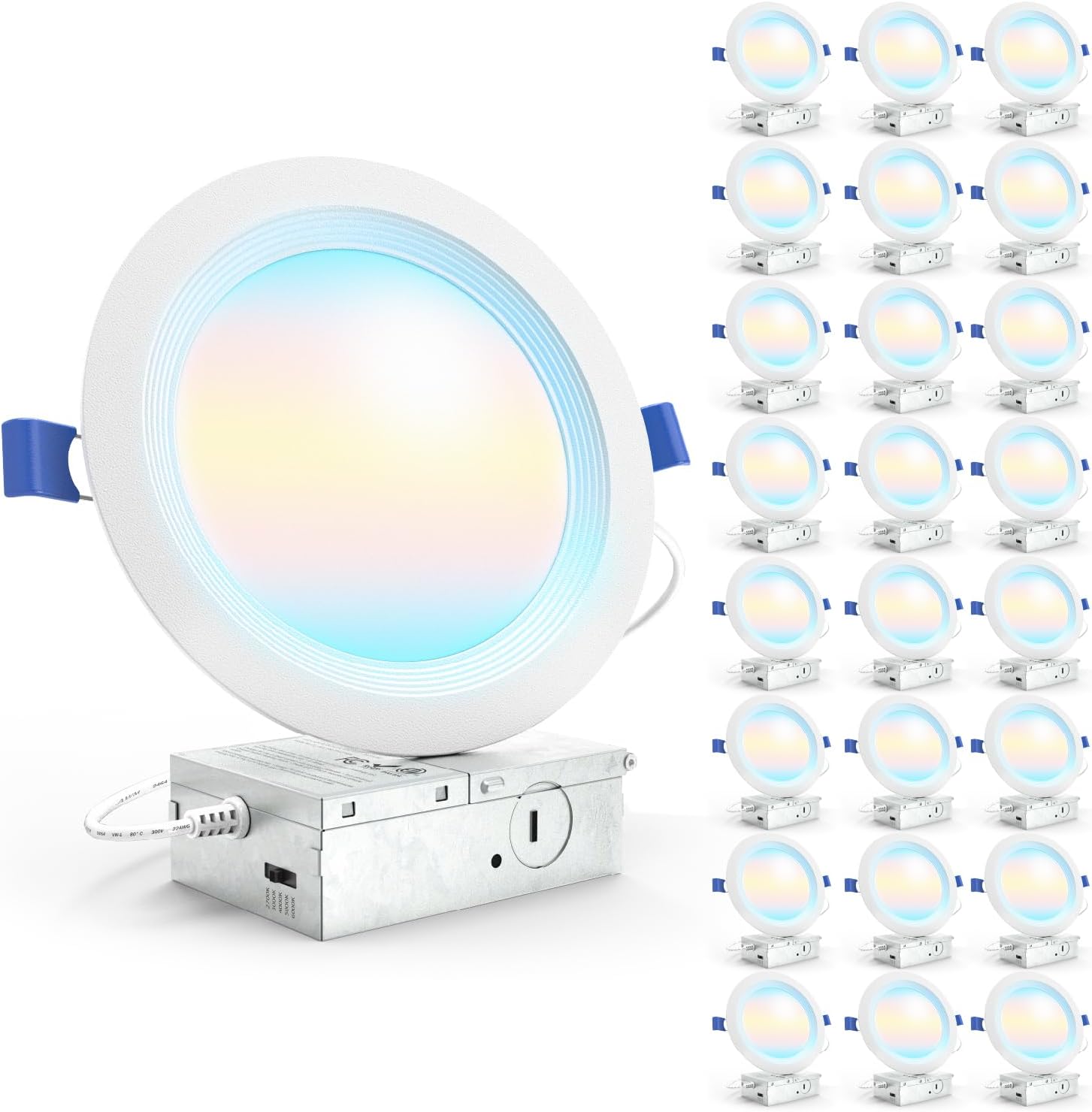 Sunco 24 Pack 6 Inch LED Recessed Light, Ceiling Canless Recessed Lights, Baffle Trim, 850 LM, 14W, Selectable CCT 2700K/3000K/3500K/4000K/5000K, Dimmable, Wafer Thin with Junction Box