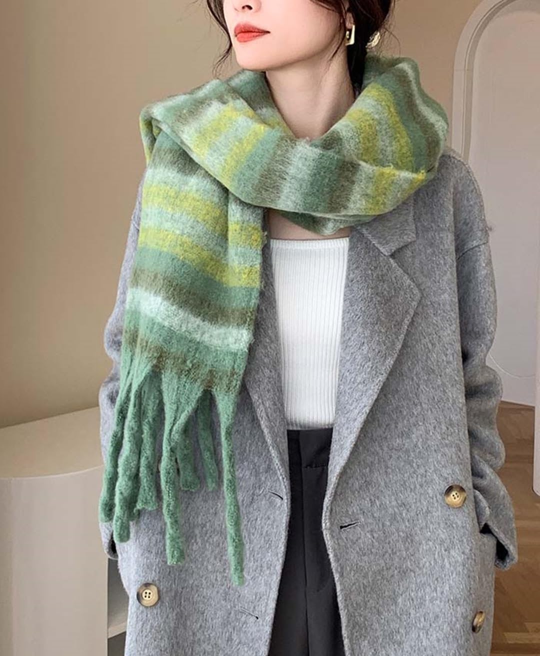 Wander Agio Winter Women Warm Scarf Long Shawl Large Scarves Cold Weather Thicker Blanket Wrap Colour Plaid Stripe - Image 2