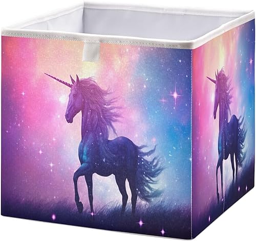 Kigai Cubo de almacenamiento de unicornio, cubos de almacenamiento plegables de tela de 11 x 11 x 11 pulgadas, canastas de almacenamiento portátiles