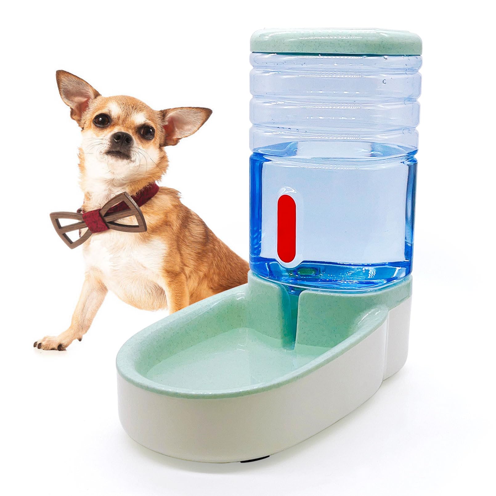 Kathson Gravity Dog Water Dispenser - Automatic Cat Drinking Station, 1 Gallon Large Capacity Puppy Water Bowl for Small & Medium Dogs & Cats, Green
