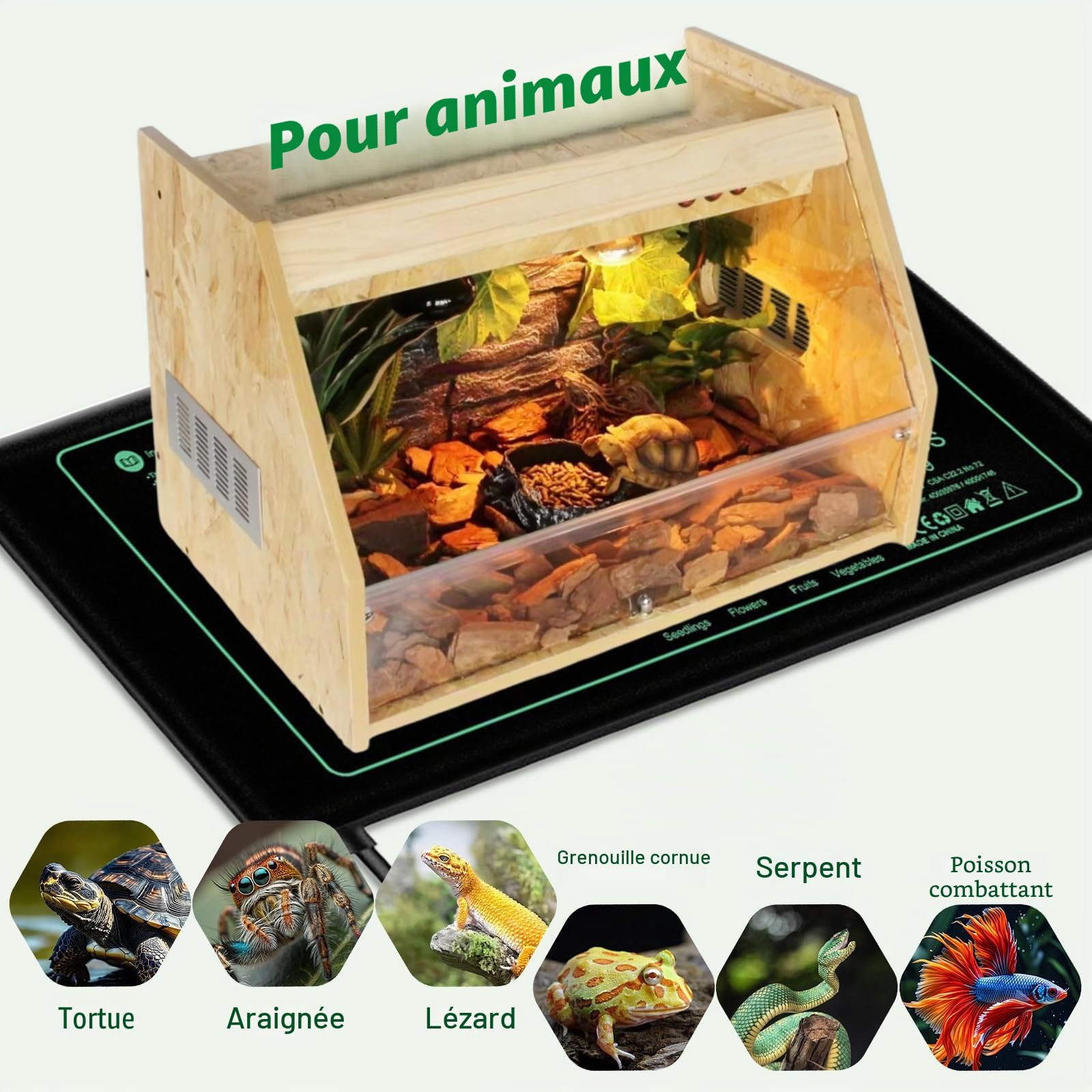 Tapis Chauffant pour Plantes, 50W Tapis Chauffant Semis avec Thermostat, Accélérer la Germination, Résistant au Feu, Étanche IP67, pour Animaux Domestiques, Reptiles, Semis, 54 x 26 cm