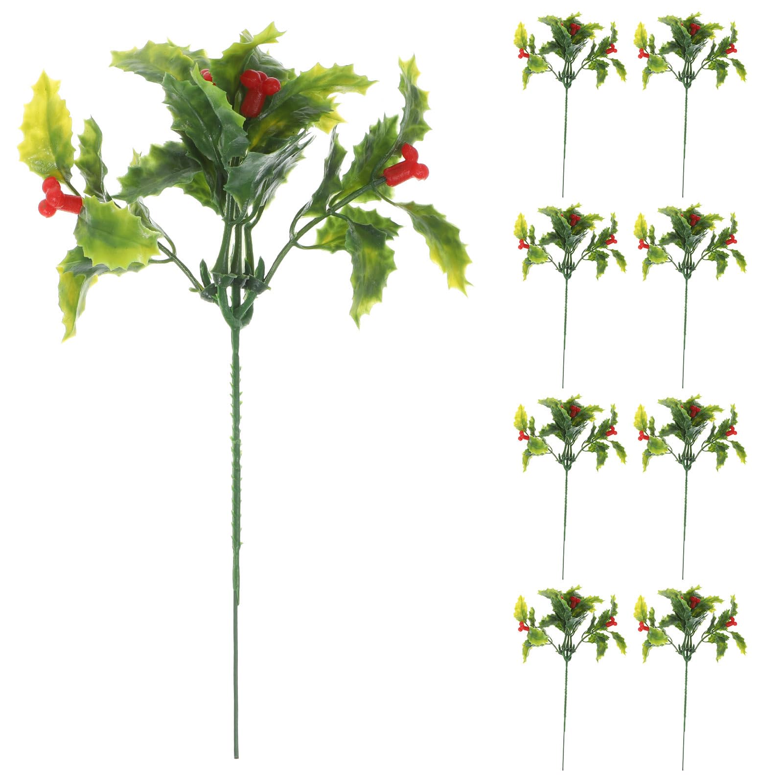 12 púas de Navidad Artificiales de Pino de Navidad, Tallos de Bayas Rojas, Hojas de Acebo para arreglos de, decoración de Invierno