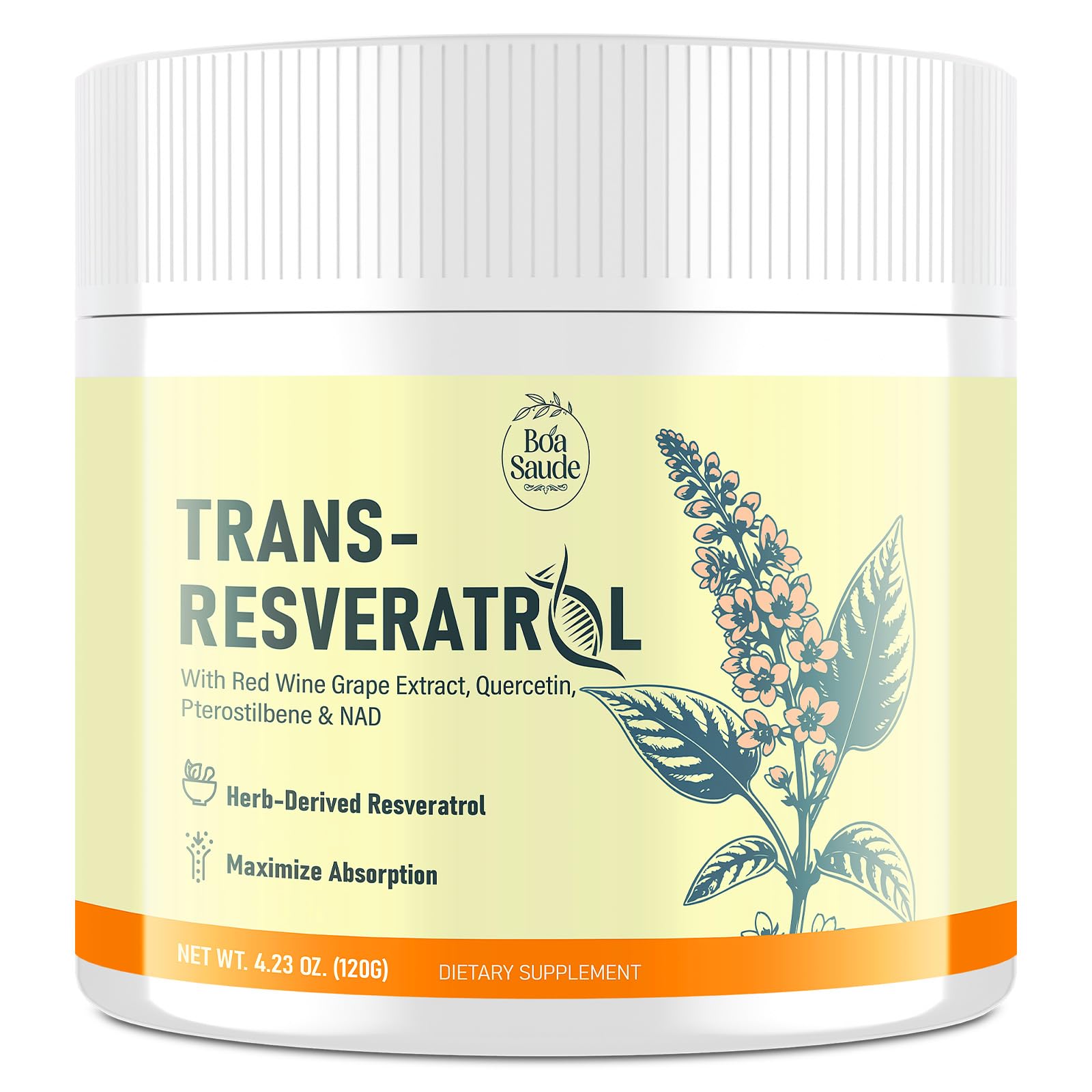 Trans-Resveratrol Powder 3000mg, High Potency Resveratrol Supplement with Quercetin, Pterostilbene, NAD & Red Wine Grape Extract, Antioxidant Blend for Cellular Wellness & Longevity, 30 Servings