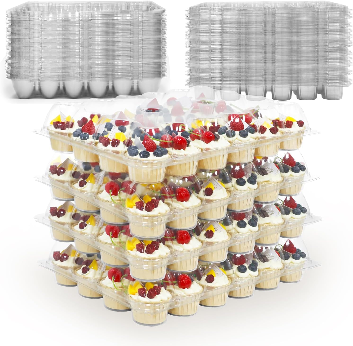 24 Count x 20 Sets Plastic Cupcake Containers, Durable and BPA-Free Cupcake Holder with Lid for Easy Transport Storage, Stackable Clear Cupcake Carriers, Reusable Dessert Boxes