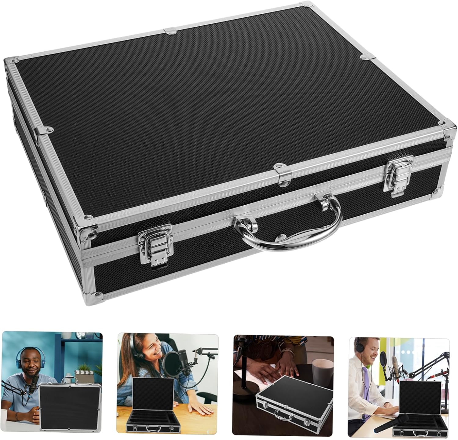 Portable Handheld Microphone Case with Handle Hard Storage Box for Mics Compact Organizer for Travel and Accessories Protective Aluminum Carrying Case for Ktv and Events