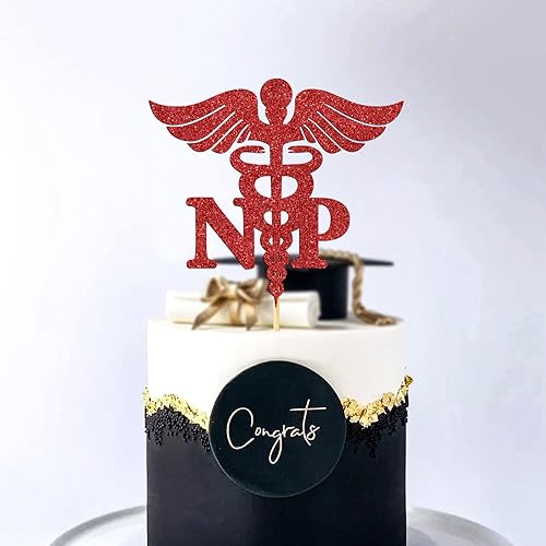 Miniatura 5 de Decoración para tartas NP con purpurina roja felicitaciones enfermerasNP clase de 2023enfermeras practicantes decoraciones para fiestas de