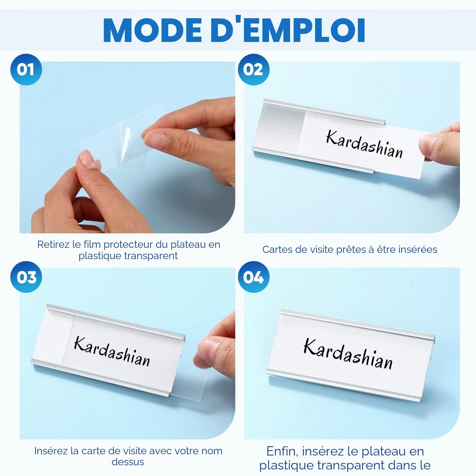 Badges Nominatifs en Aluminium avec Aimants Doubles Porte-Noms Magnétiques avec Fente pour Papier Plaques de Nom Aimantées Badges Nominatifs Transparents Anodisés, 72 x 32 mm, Argent (20)
