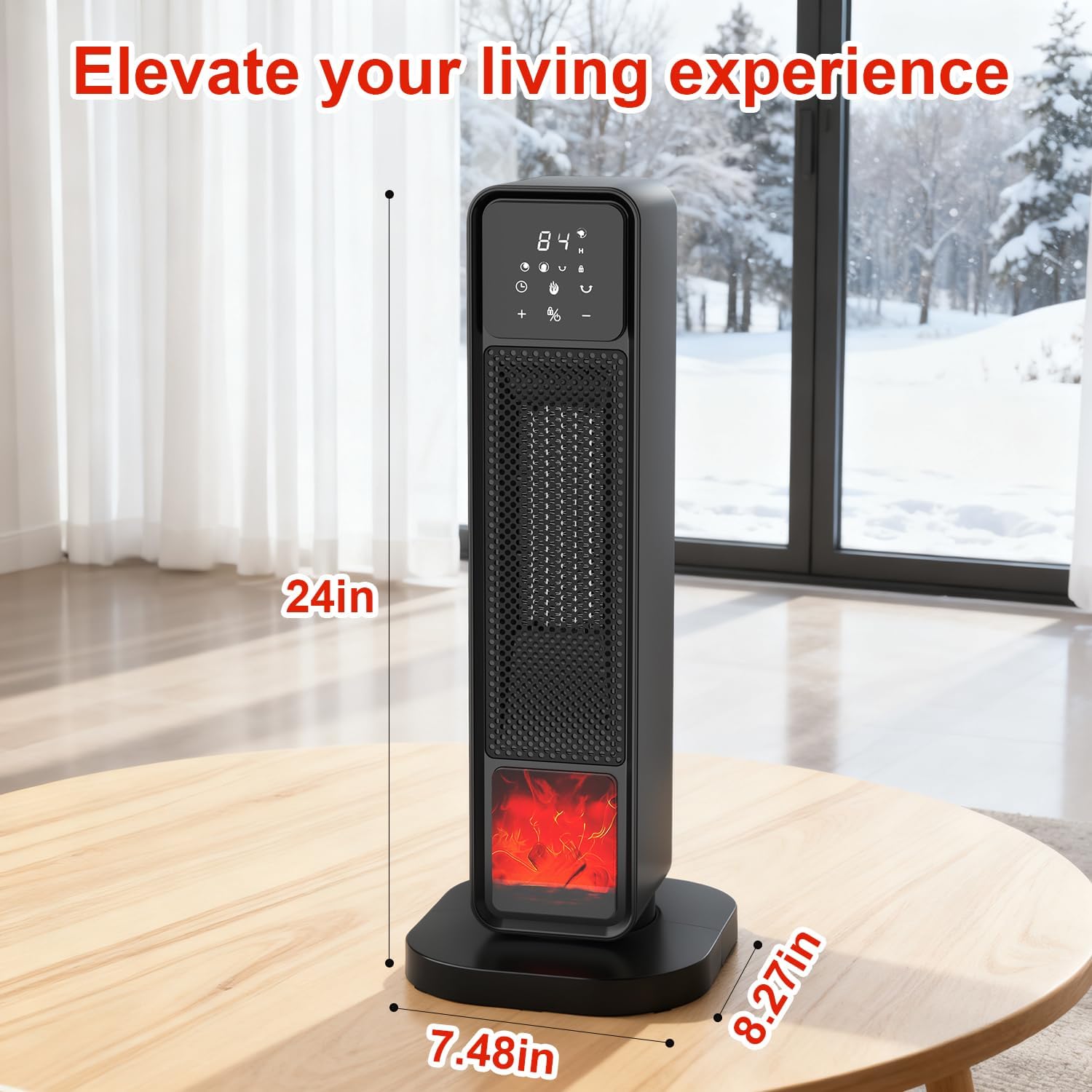 Space Heater for Indoor Use, Large Room Heater with 3D Flame Effect, 1500W Electric Portable warmer with ECO Mode, Remote Control, PTC Ceramic Heater for Bedroom, Office, and Home
