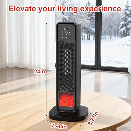 Miniatura 7 de Calentador de espacio interior, calentador de torre de cerámica de llama 3D de 1500W, calentador eléctrico portátil ultra silencioso, equipado con