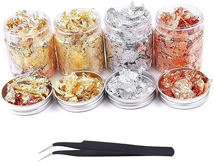 Sponsored Ad - A.S.K [28g] 4 Bottle Gold Flakes 2Gold, 1Silver, 1Copper Flakes, for Resin, Imitation Gold Foil Flakes, with tweezer for Decoration, Painting Arts, Nail Art, DIY Crafts etc.