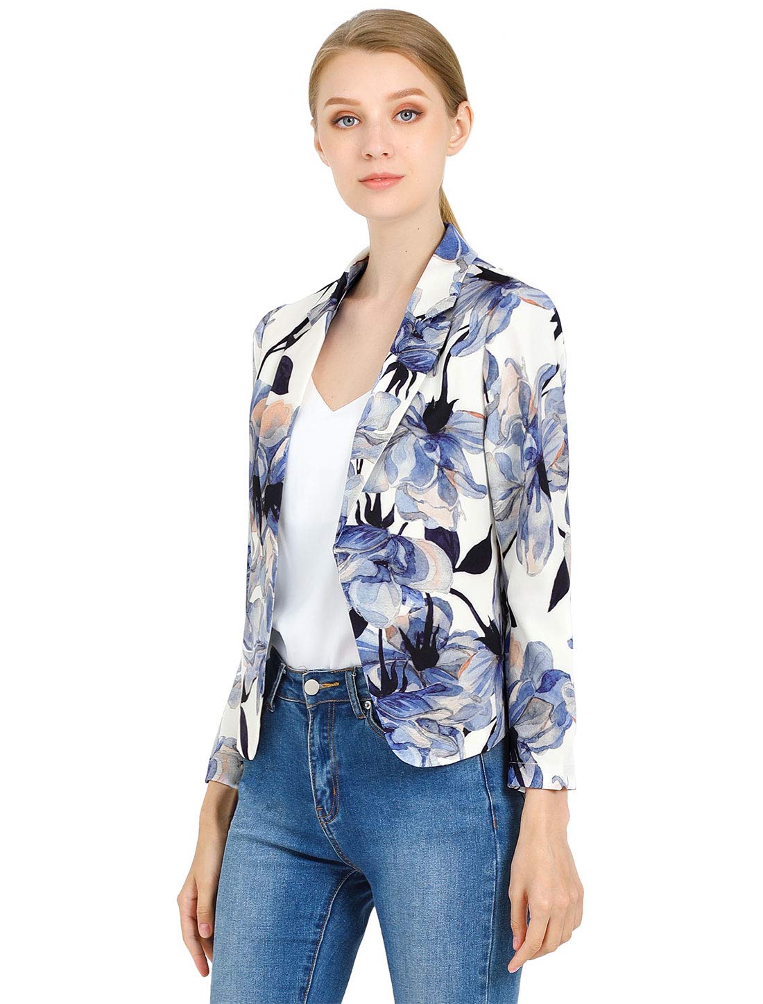 Allegra K Leinenblazer für Damen, Revers, Ein Knopf Casual Anzugjacken, beige, 36
