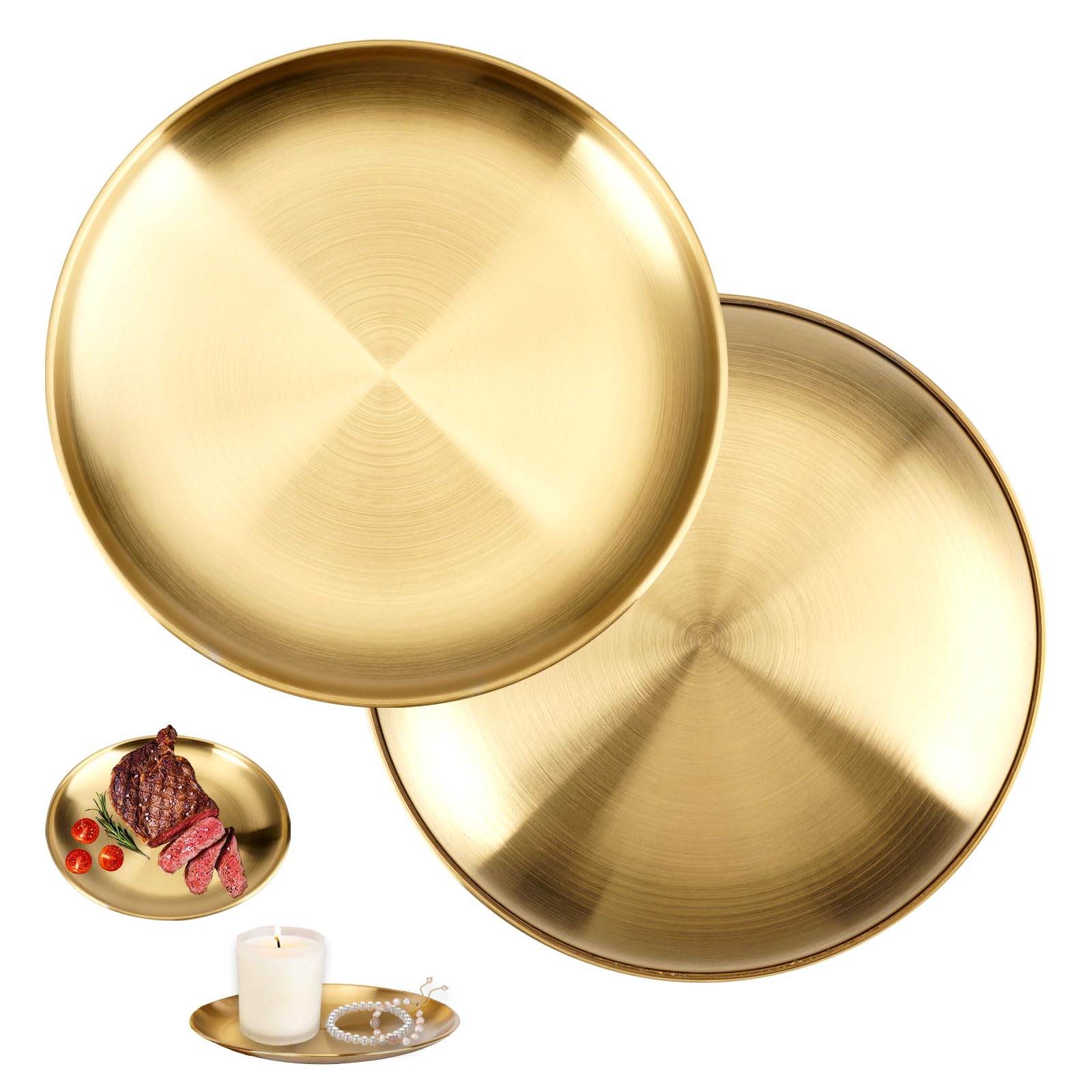 Jwthee 2 vassoi da portata dorati, piatti in acciaio inox, piatti