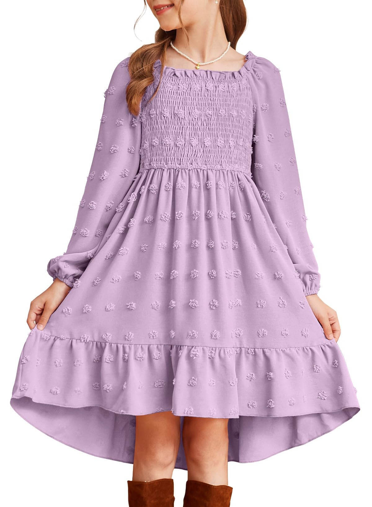 blibean Girls Fall Dresses Long Sleeve Polka Dots Pockets Dress Size 6-15 Years