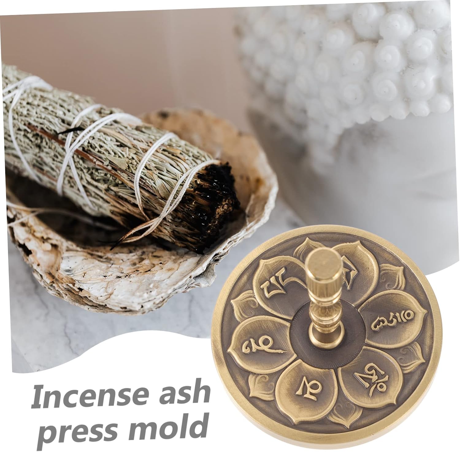 OSALADI Copper Incense Press Mold Round Ash Pressing Tool for Meditation Yoga Home Office Portable Incense Accessories