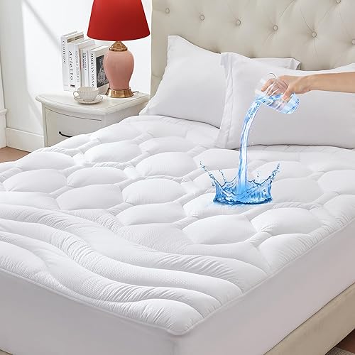 ELVEN HOME Full Size Mattress Pad Waterproof, Cooling Mattress Topper for Double Bed, Pillow Top Quilted Fitted Mattress Protector Cover with 8-21" Deep Pocket (54x75 inch, White) - Full - White