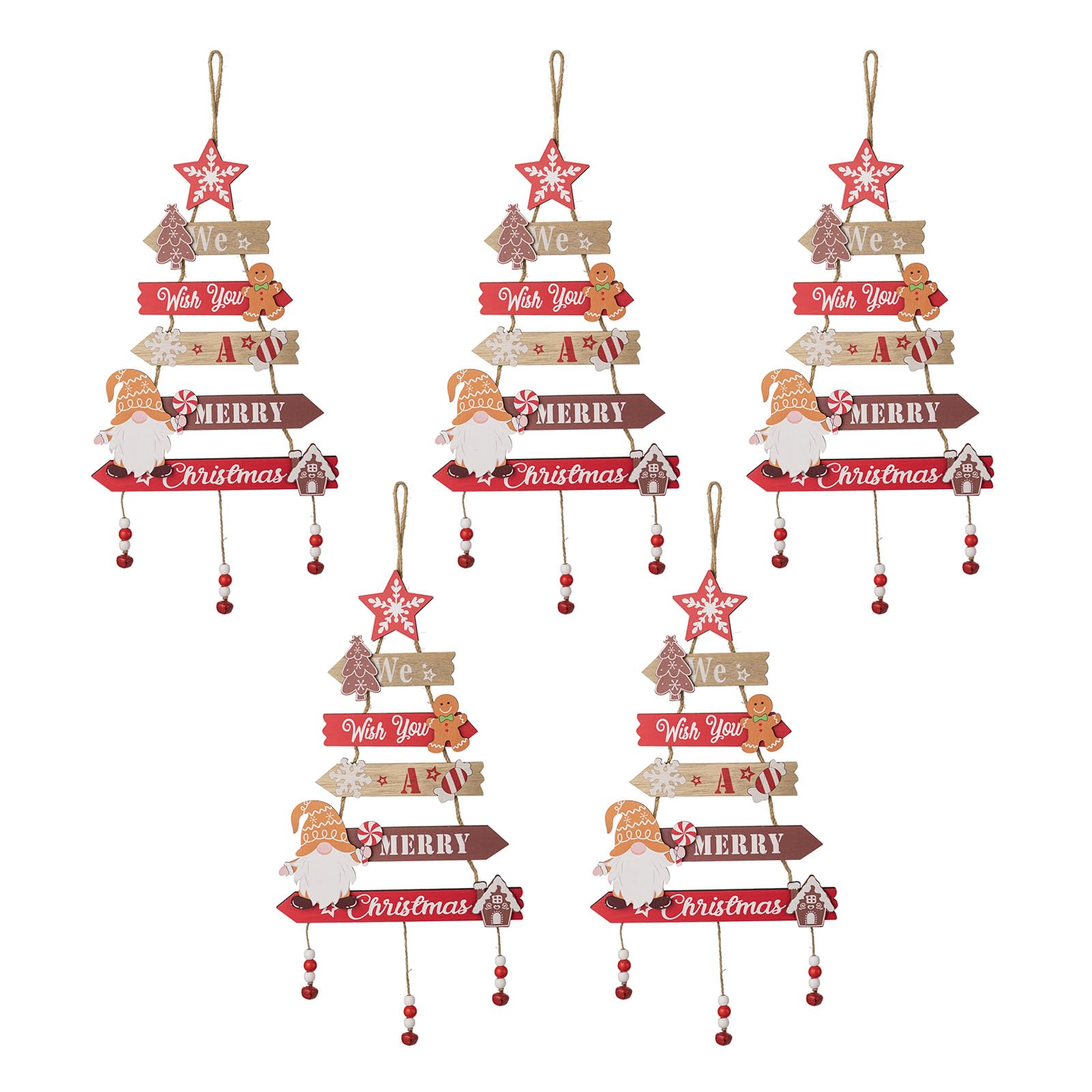 Jazuaiao Seasonal Wood Ornament Collections Wood Planks Christmas Tree Decoration Mixed Figure Decorated Ornament with Rope Holiday Decoration Set