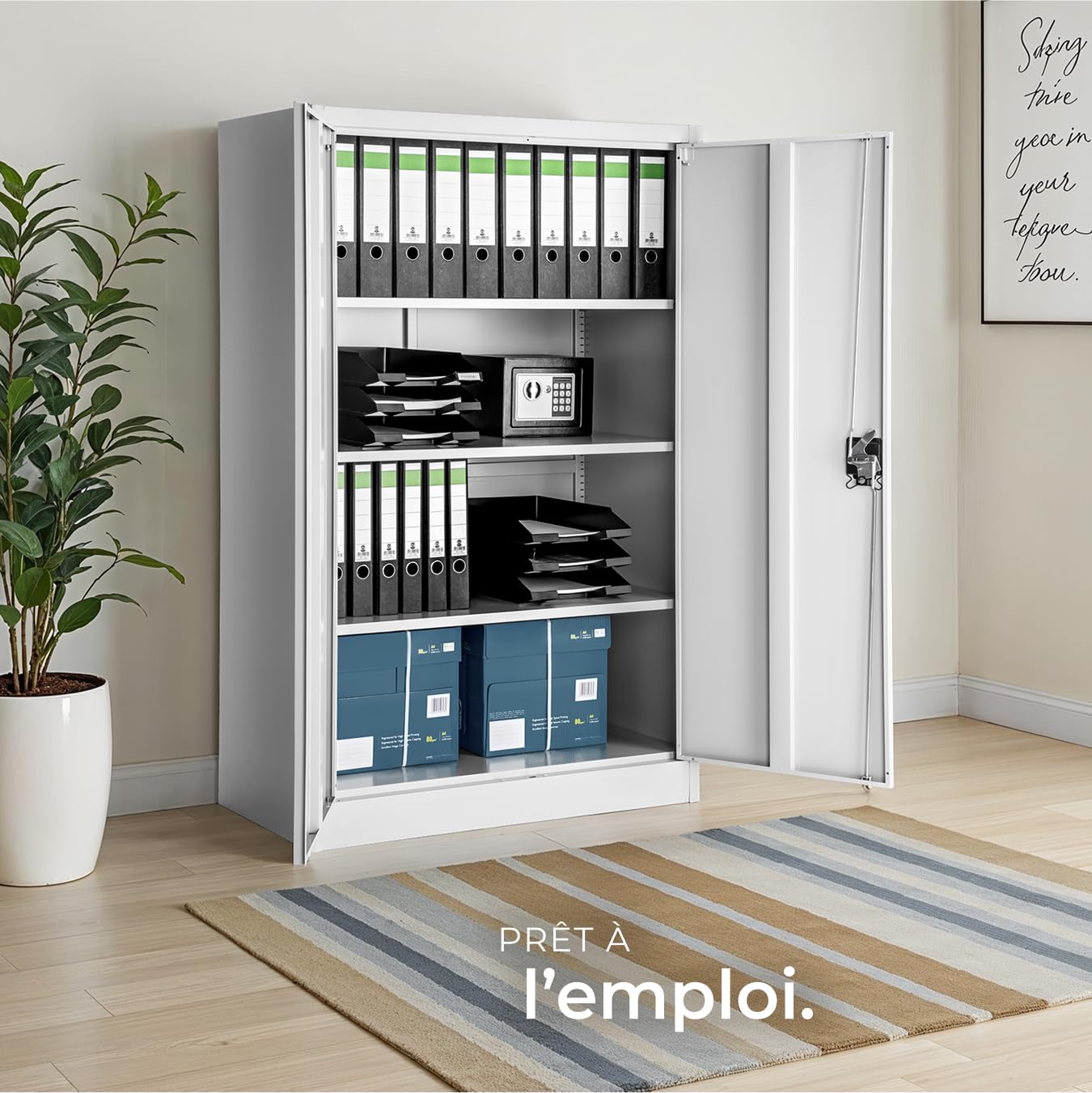 tectake® Armoire de Bureau métallique 140x90x40 cm avec Serrure Rangement Bureau avec 4 Compartiments pour Classeur Rangement Documents Industriel Meuble 2 Portes, 3 Étagères Réglables en Hauteur