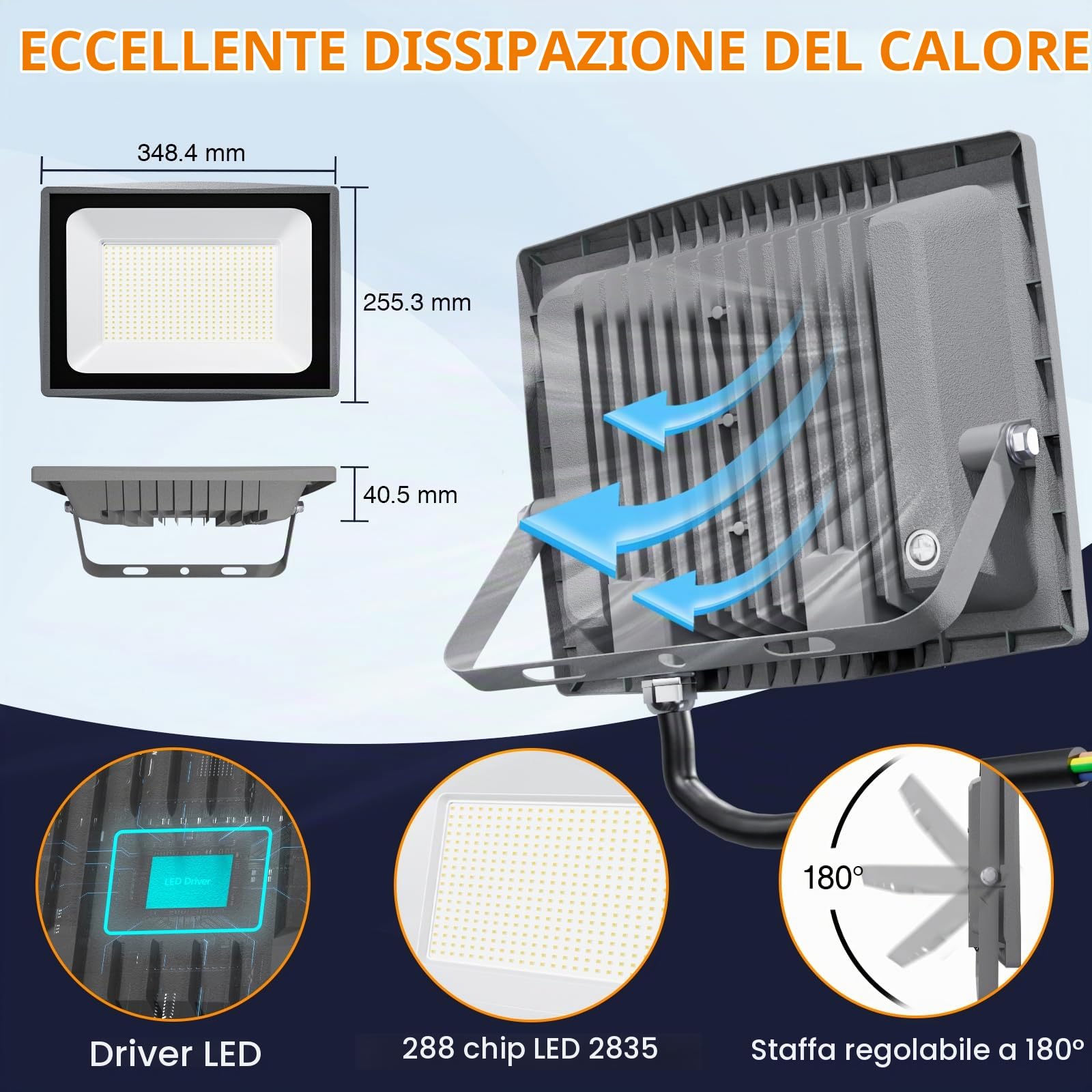 Faretti LED per esterni 200w Potenti luci IP66, Luce Bianca Fredda 20000lm Faro a LED, 6500k di sicurezza per terrazza, di sicurezza per terrazza, giardino, parco, patio, garage (200w, 1)