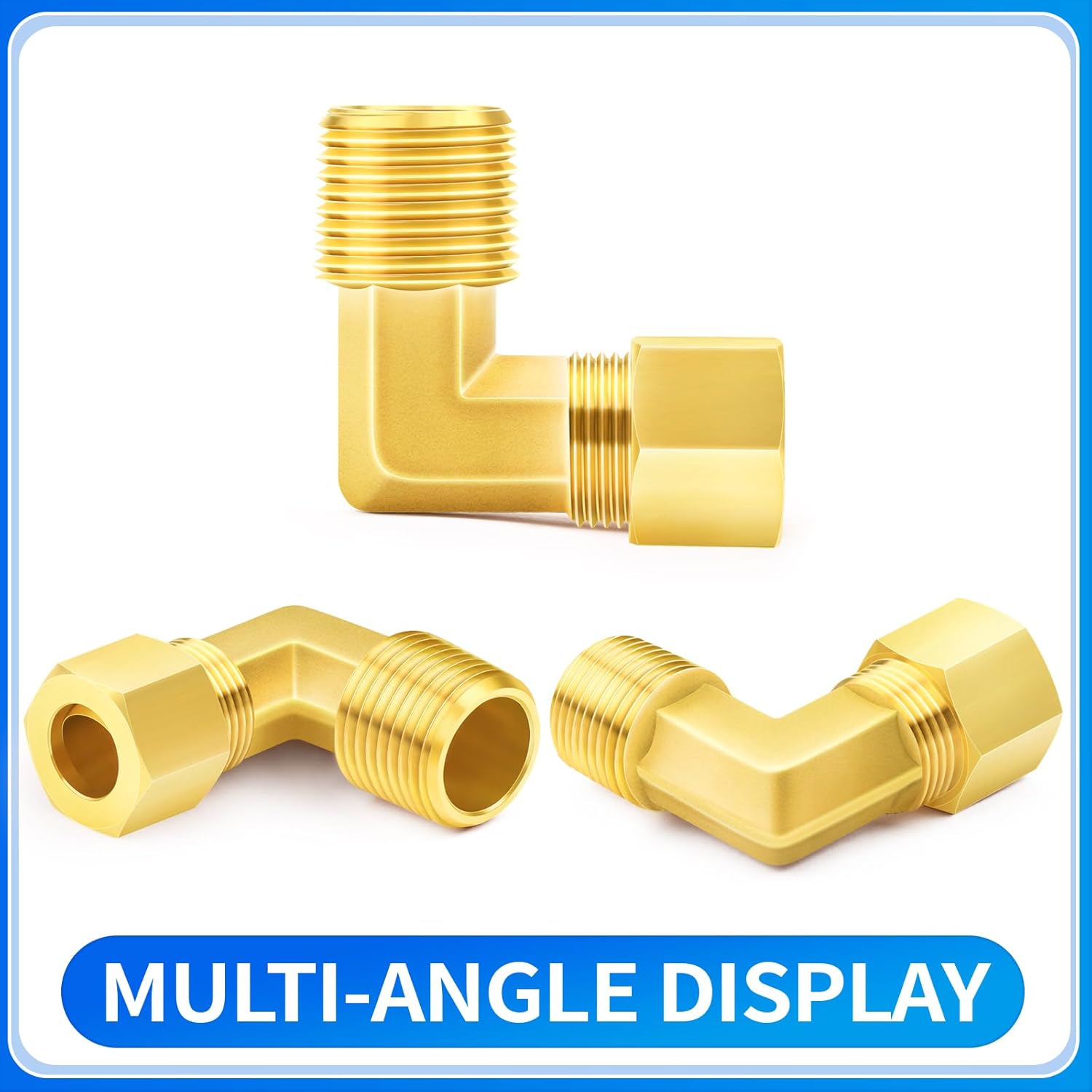 ChillWaves Brass Compression Tube Fitting, 1/2" OD x 3/8" NPT Male 90 Degree Elbow Compression Union Connector(5-PACK)