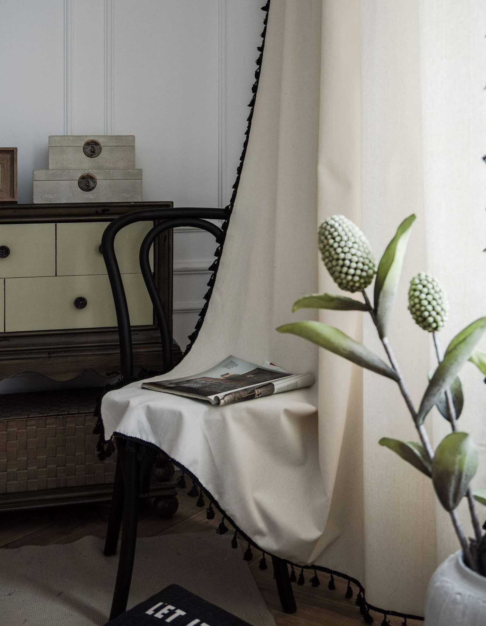 Rideau voilage non transparent en coton blanc pour salon lumineux et cosy