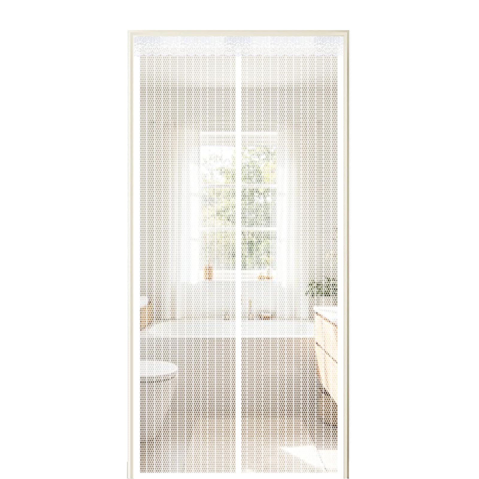 Screen Door 285 x 215 cm Self Sealing Powerful Magnets Door Fly Screen Curtain with Powerful Magnets & Full Frame Magic Tape Suitable for Patio Doors Balcony Bedroom, White