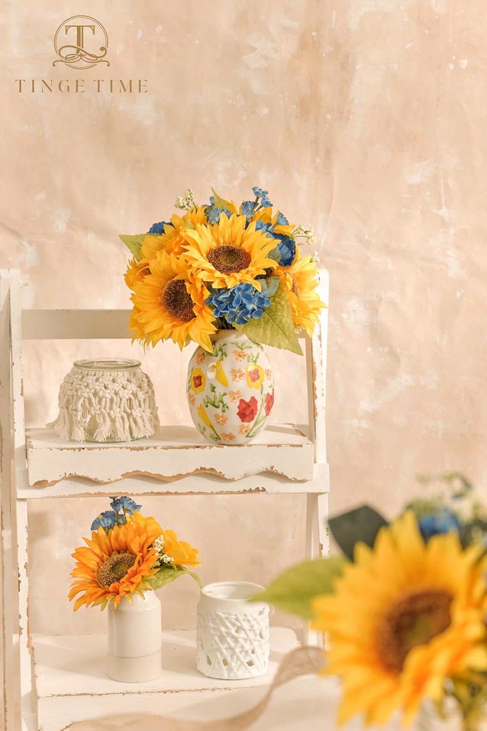 TINGE TIME 9 PCS Artificial Flowers, 5.9in Fake Yellow Sunflowers w/Stem, Silk Sunflowers Bulk for Home DIY Wedding Bouquet Party Centerpiece Kitchen Decoration