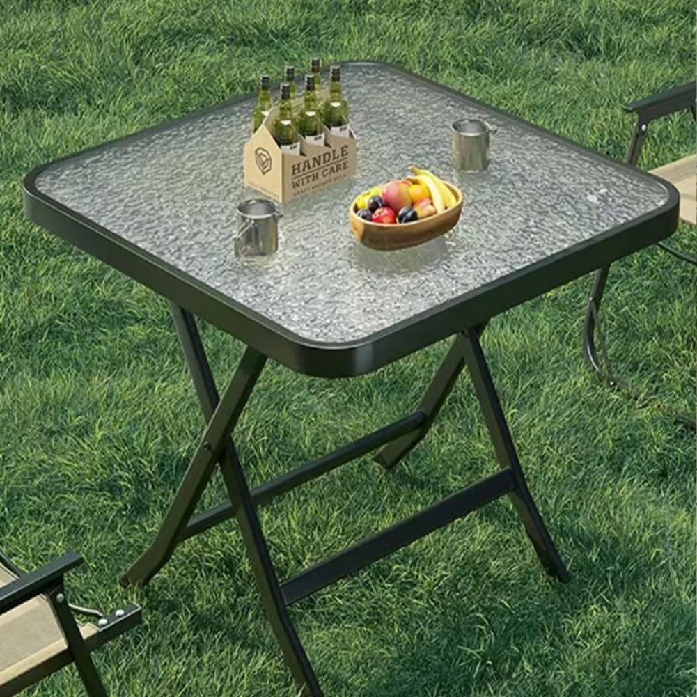 BAKAJI Tavolino Pieghevole da Esterno e Interno con Struttura Nera e Piano in Vetro, Tavolo Salvaspazio Richiudibile Ideale per Bar, Ristoranti, Balcone, Giardino, Terrazzo, 60 x 60 x 71 cm (Quadrato)