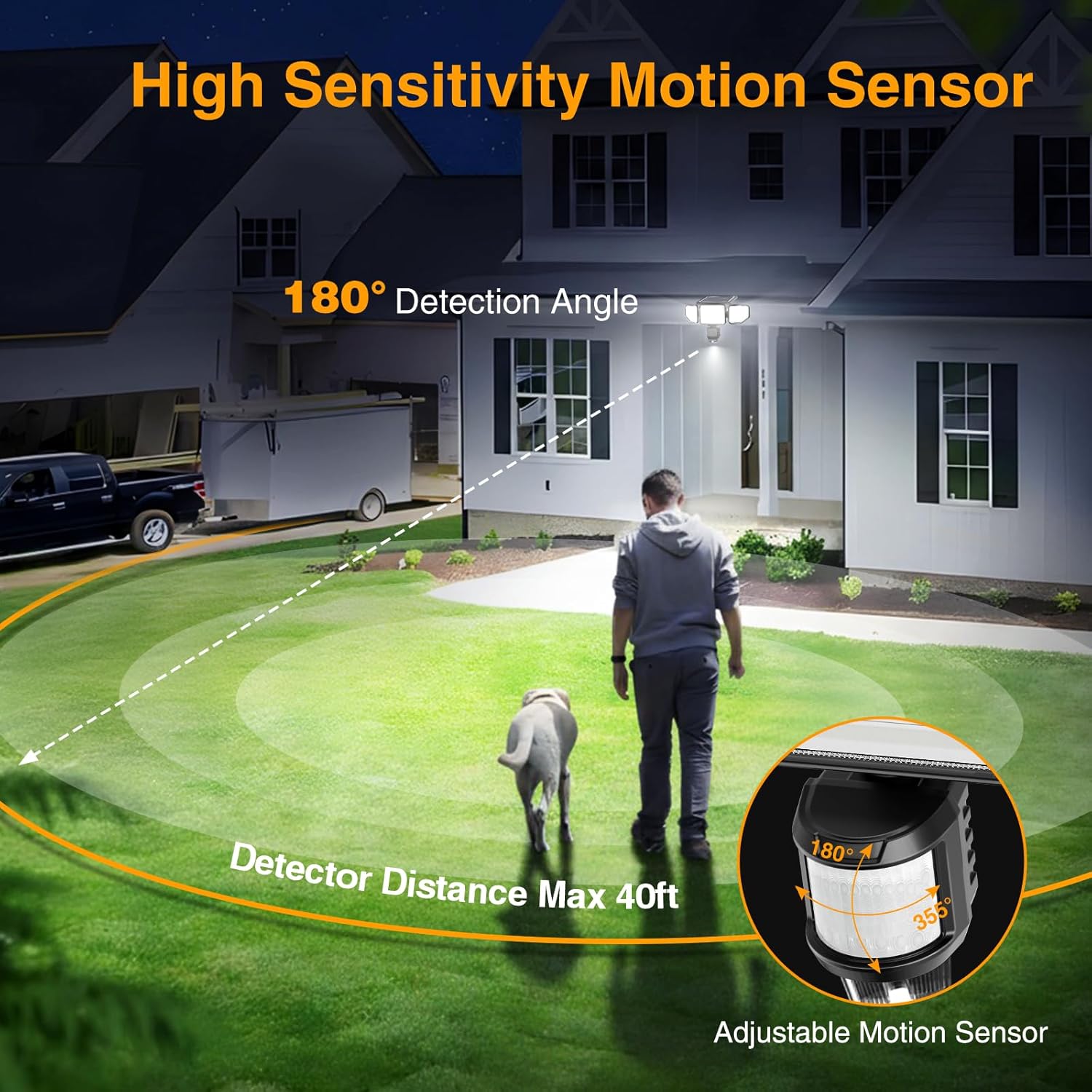Onforu Solar Lights Outdoor, 3 Heads Security Lights with Remote Control & Night Light, IP65 Waterproof Motion Sensor Lights, 3 Modes, Flood Lights for Wall, Porch, Yard, Outside, 2 Pack