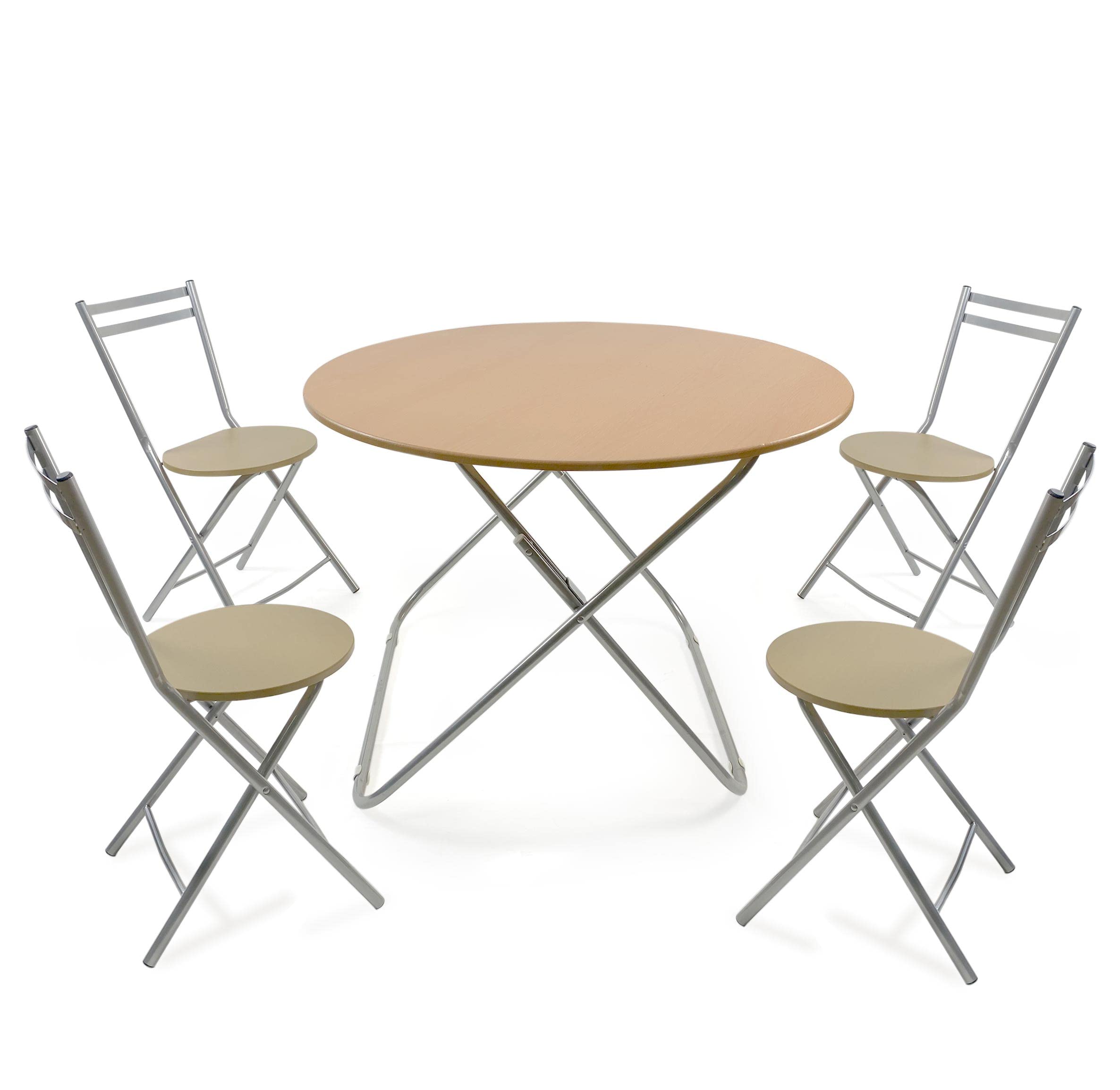 THE SECRET HOME - Mesa Redonda Plegable - Color Madera Natural - Diámetro 100 cm x Alto 70 cm - Mesa Portátil de Madera - Ideal para Cocina, Terraza o Jardín