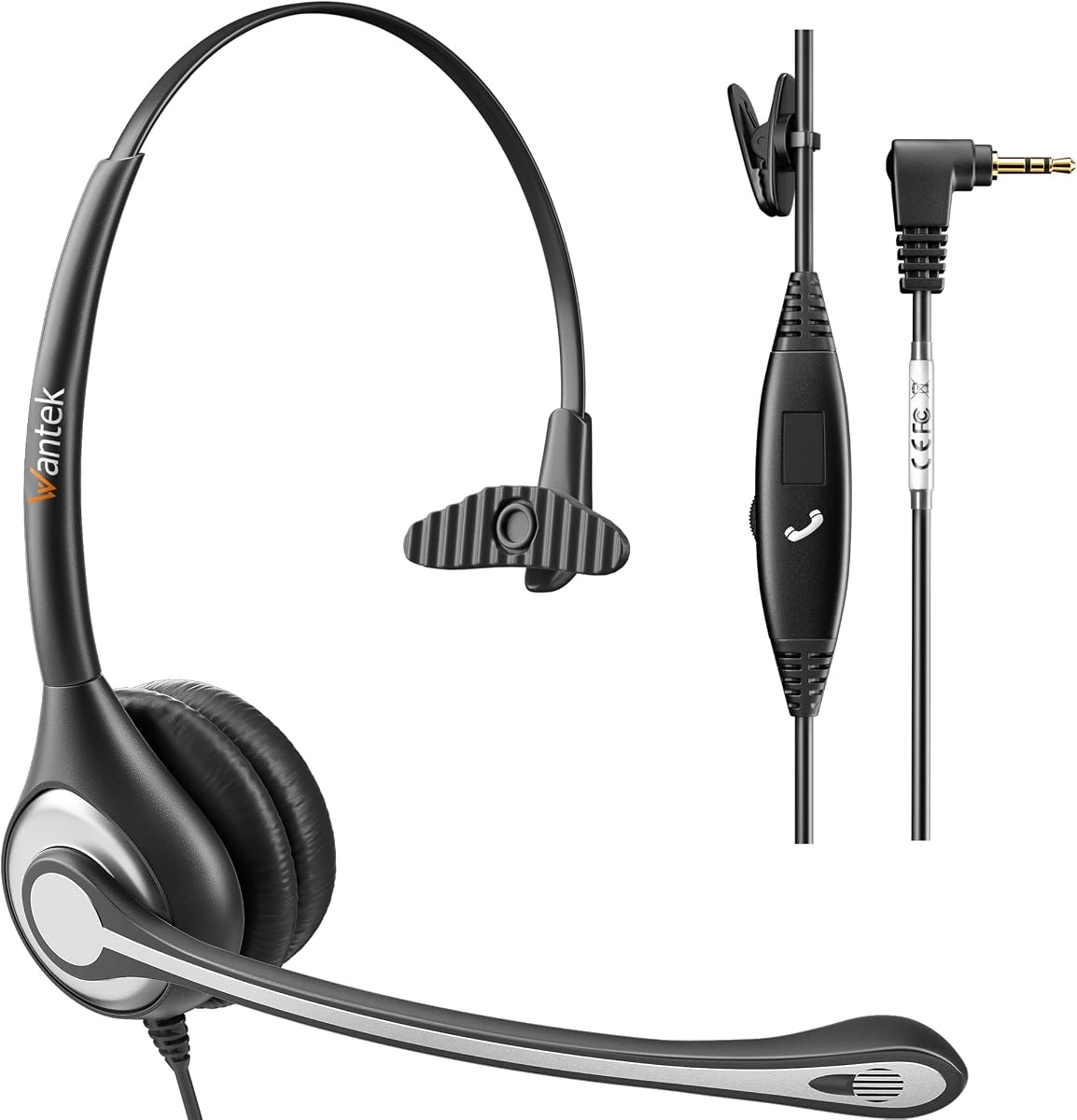 Phone Headset with Microphone Noise Cancelling & Volume Controls, 2.5mm Telephone Headset Compatible with Polycom Panasonic AT&T Vtech Uniden Office Cordless Phones, Clear Chat, Ultra Comfort,Single