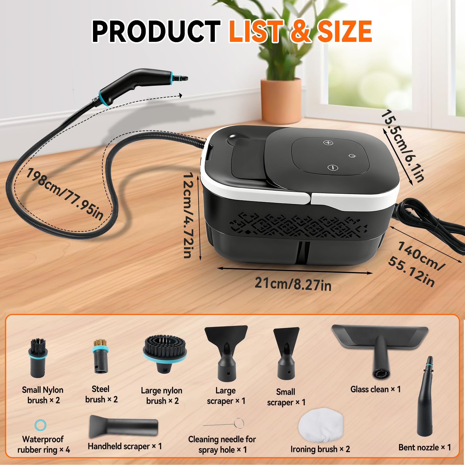 Pulitore a vapore manuale ad alta pressione da 2500 W, 4 bar, serbatoio da 1250 ml, 6 livelli, dispositivo di pulizia ad alta temperatura per auto, finestre, cucina, pavimenti, mobili
