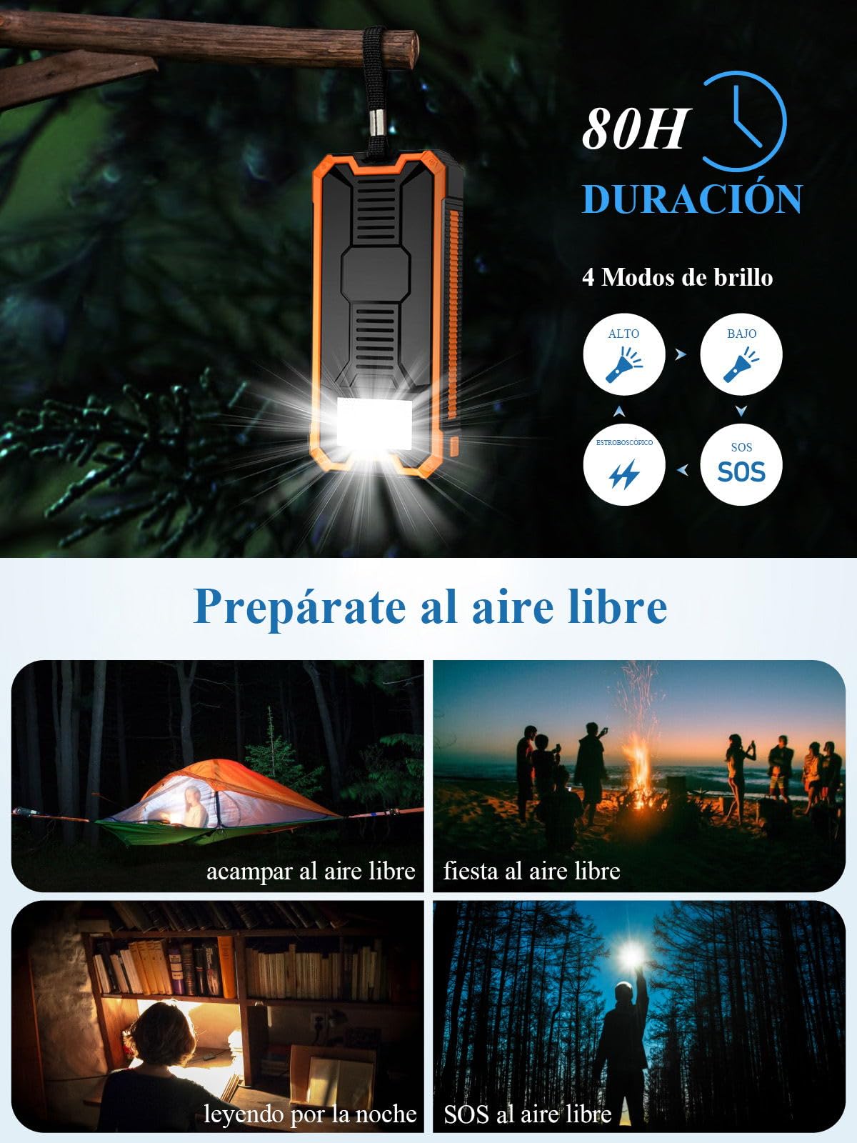 Chargeur Solaire 20000mAh PD20W Batterie Externe Solar Power Bank Chargeur Portable USB C Charge Rapide Compatible avec Téléphone Tablette